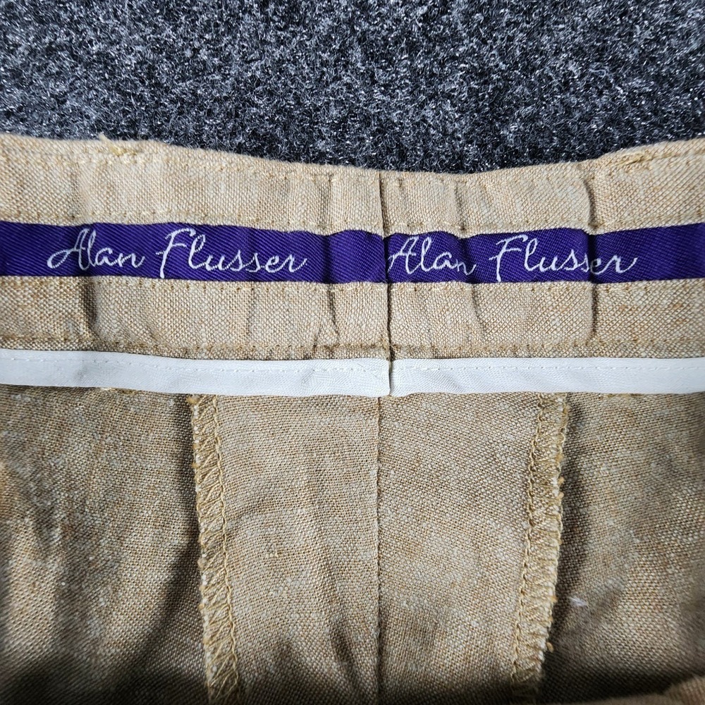 Alan Flusser Mens 38x32 Tan Linen Blend Pleated Cuffed Dress Pants Trousers - Picture 6 of 9